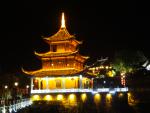 Closer view of Jiaxiu Lou at night